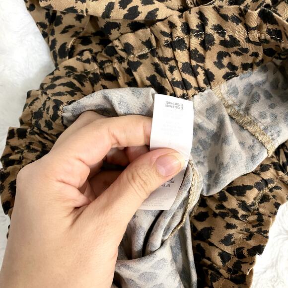 Aerie Tan Leopard Print Camp Paper Waist Lyocell Pull-on Summer Beach Shorts S - Picture 5 of 8